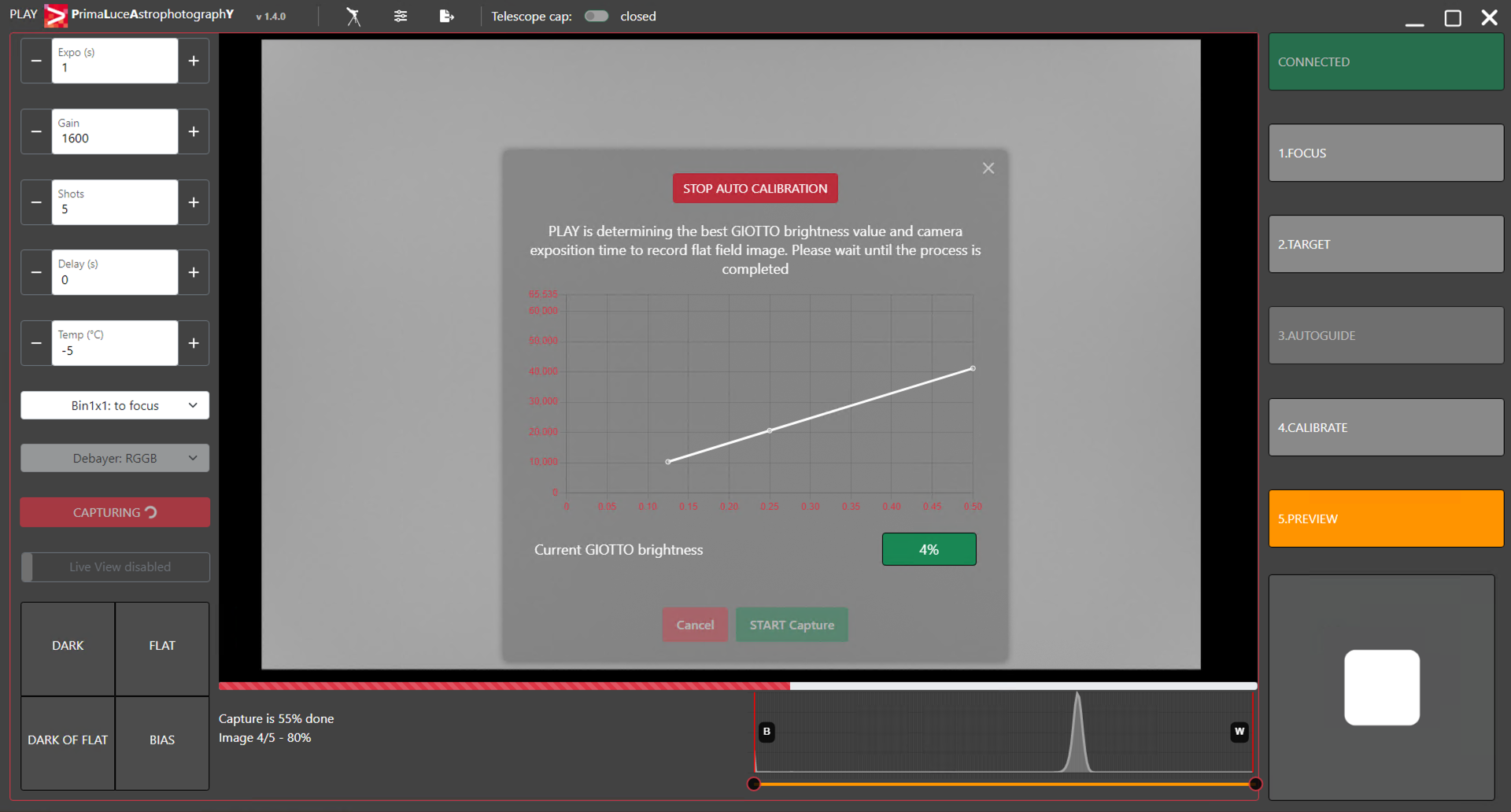 Come registrare immagini FLAT di calibrazione con GIOTTO e PLAY