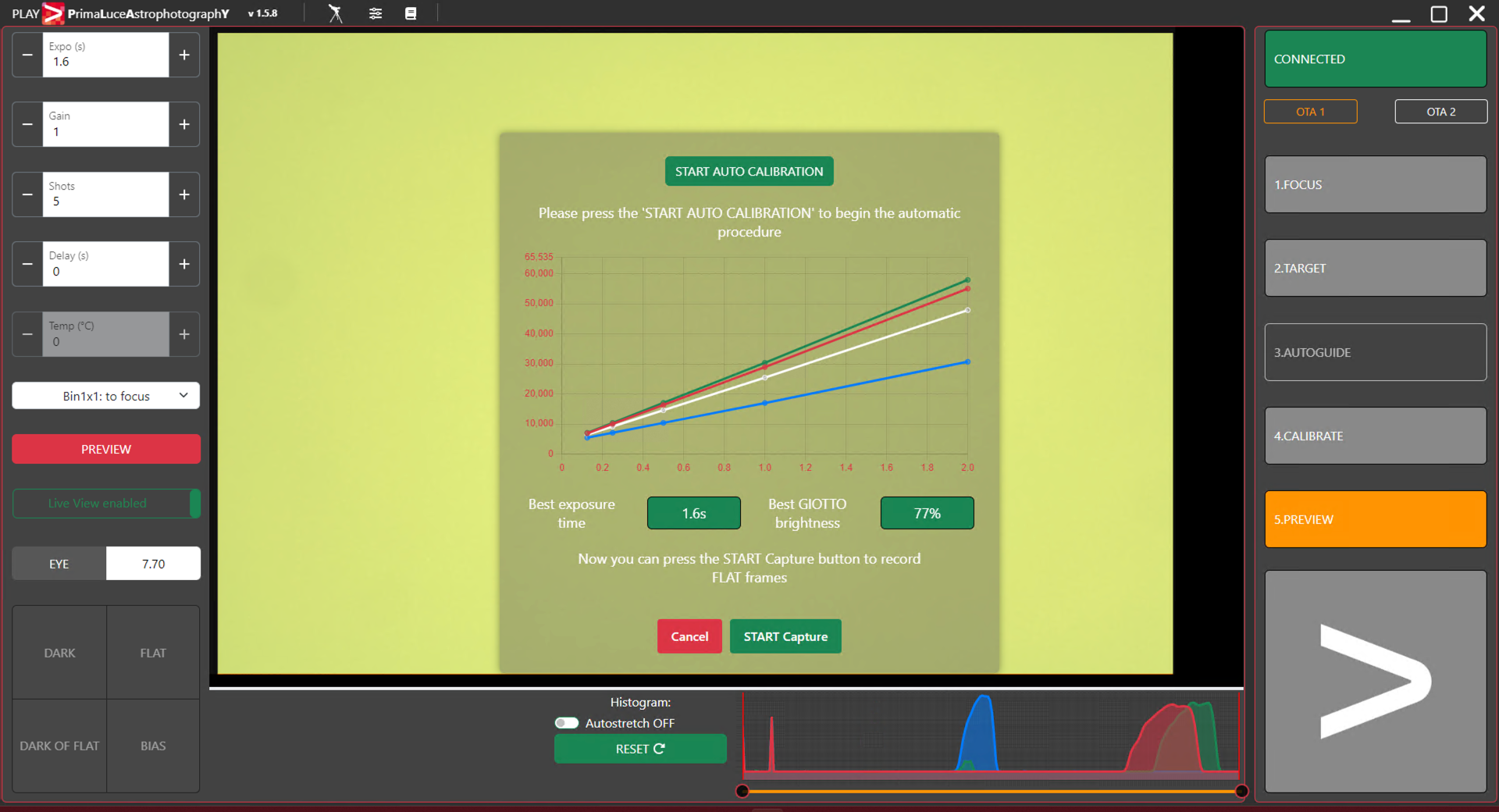 Come registrare immagini FLAT di calibrazione con GIOTTO e PLAY